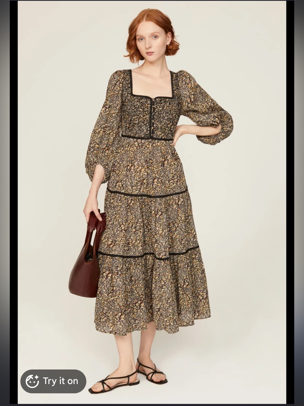 Madewell Floral Square-Neck Tiered Midi Dress in cottage floral